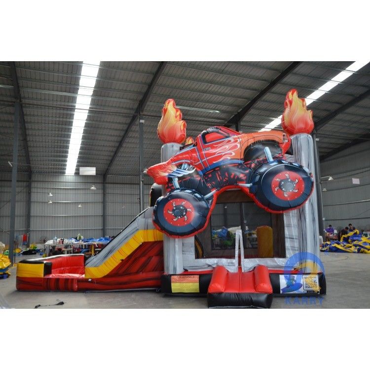 Piscine gonflable à glissière sèche avec glissière à double voie et thème de course 3D OEM accepté