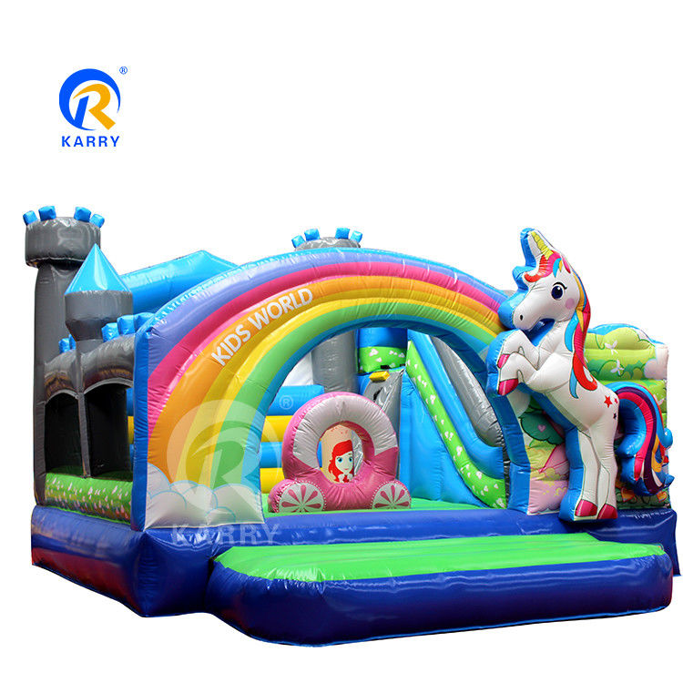 Arc-en-ciel PVC gonflable Trampoline Unicorn Commercial Bouncer avec glissement et souffleur