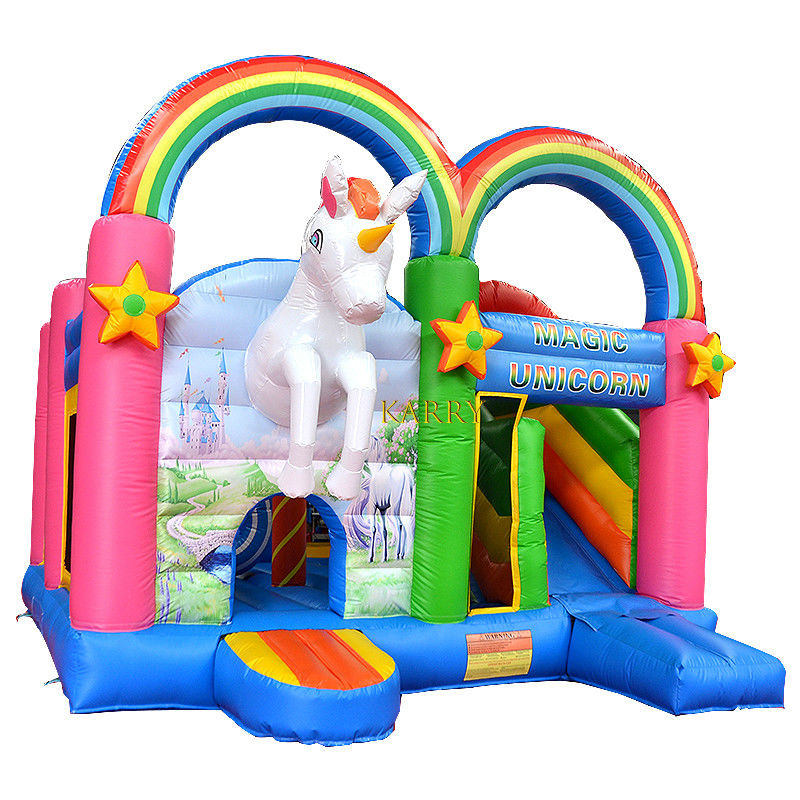 Unisexe arc-en-ciel Unicorn Bouncer Château avec diapositive Commercial Kids Playhouse gonflable