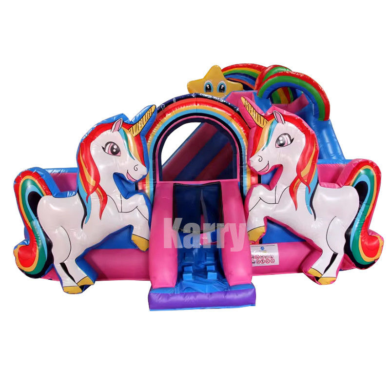 Rainbow Double Unicorn Trampoline aérienne Château gonflable Combo H14ft pour les événements de fête