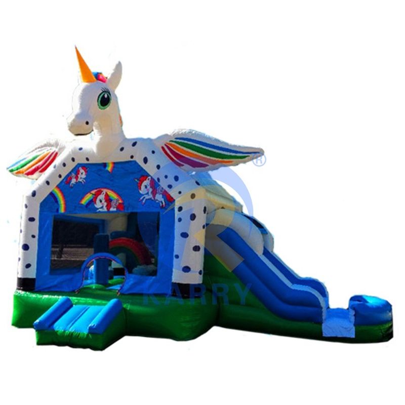 Commercial arc-en-ciel tacheté unicorne gonflable château gonflable combo glisser acceptable OEM