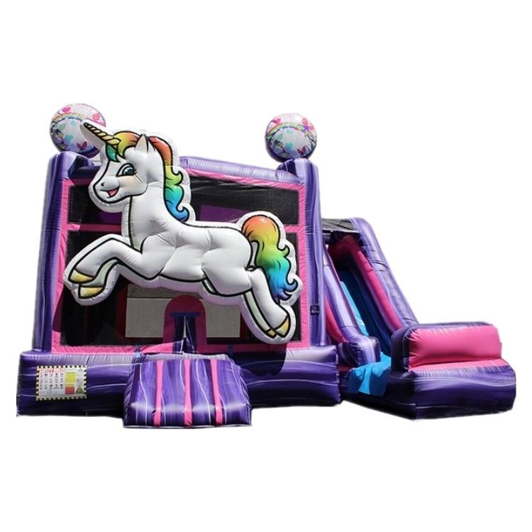 Slide combiné portable de château rebondissant avec certification EN71 arc-en-ciel unicorne et glisse