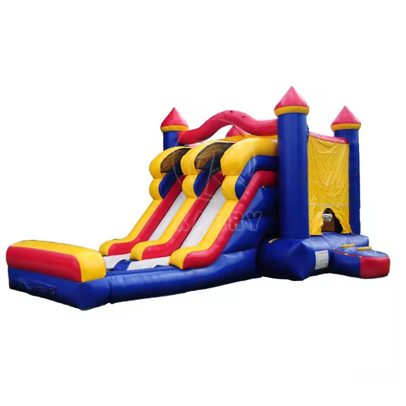 3 en 1 double voie gonflable château gonflable combo de diapositive en design coloré pour unisexe