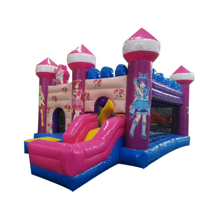 Les filles rose dessin animé Bala Fée magique Château gonflable avec diapositive 6 * 4 * 3,5m Taille