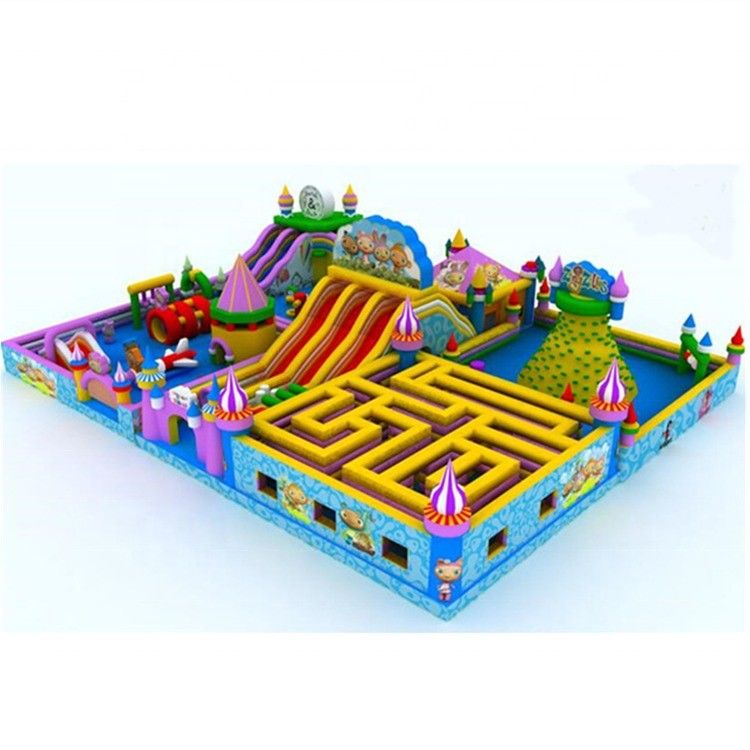 Slide combiné labyrinthe gonflable et grand château de saut pour parc d'attractions certifié EN71/CE