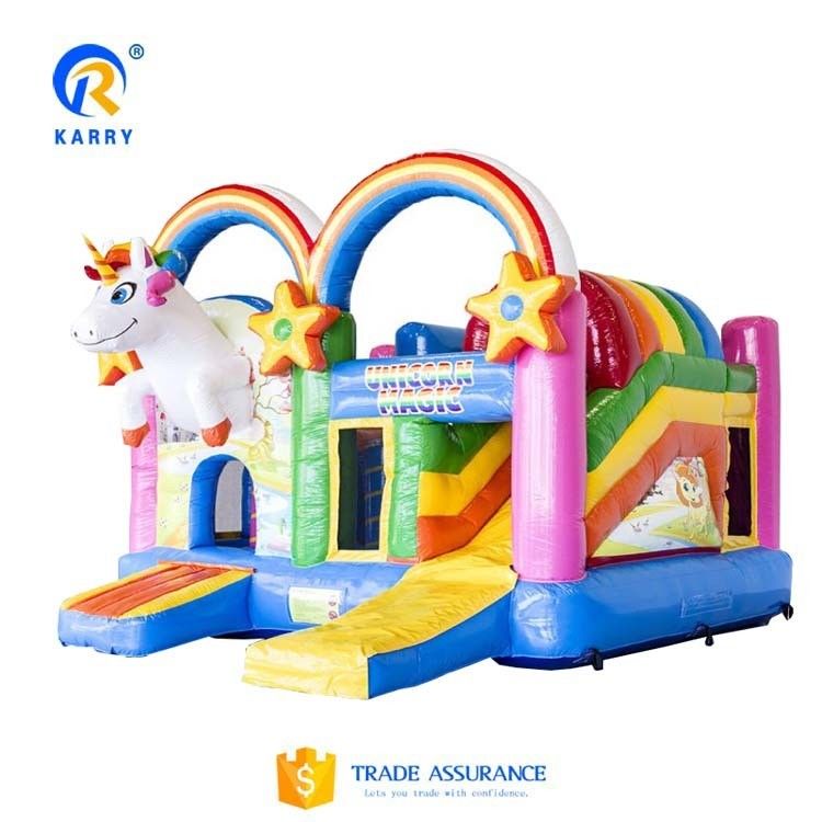 Unisexe PORTABLE Arc-en-ciel Unicornes Château Sautant Bouncer Slide Combo en couleur arc-en-ciel